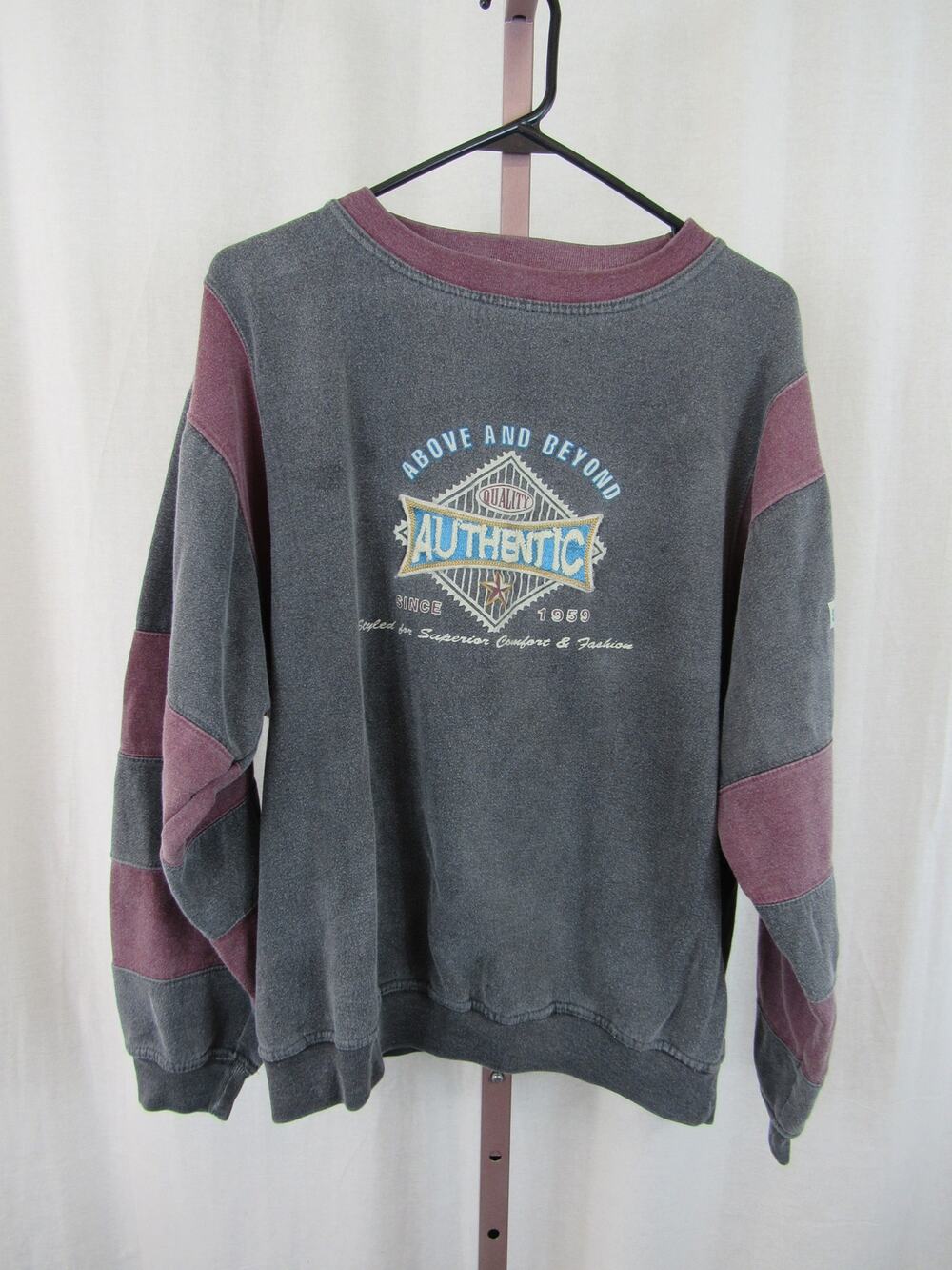 Today's News Small Above and Beyond Vintage Pullover Sweater Grey Maroon